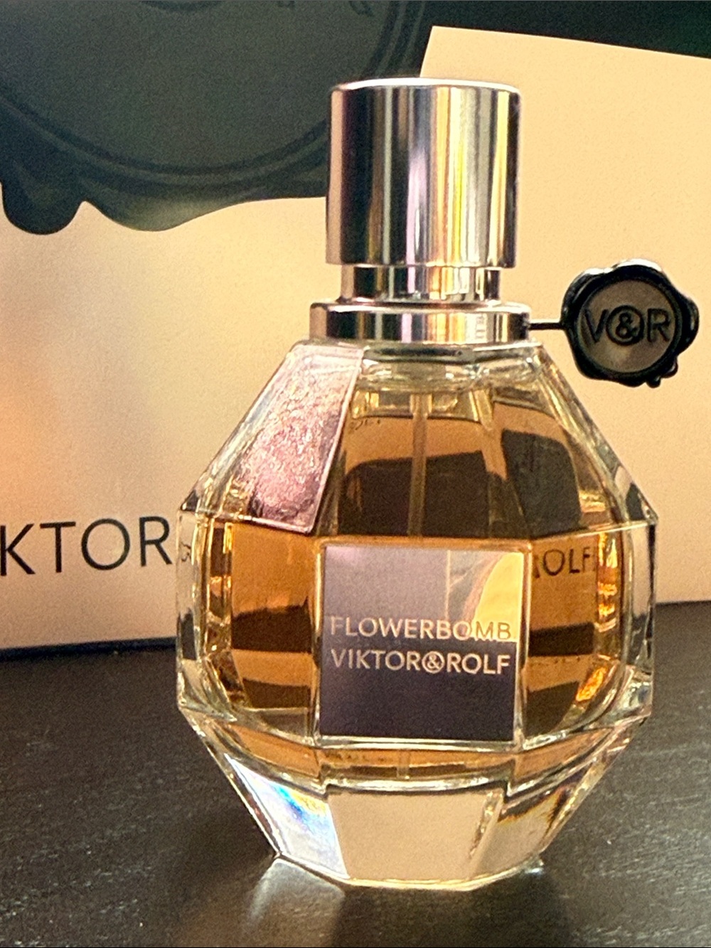Viktor & Rolf Flowerbomb Perfume Bottle — Amber and Silver Accents